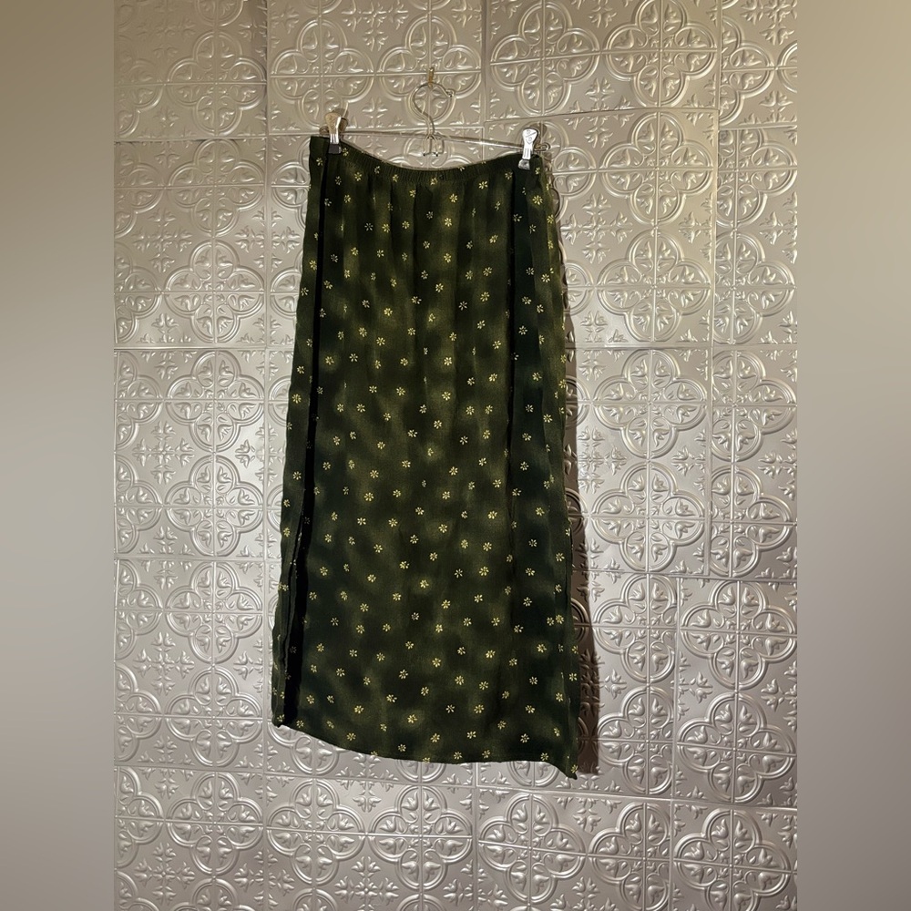 Vintage green Maxi Skirt Cottagecore Farmhouse 90s Boho small Floral festival